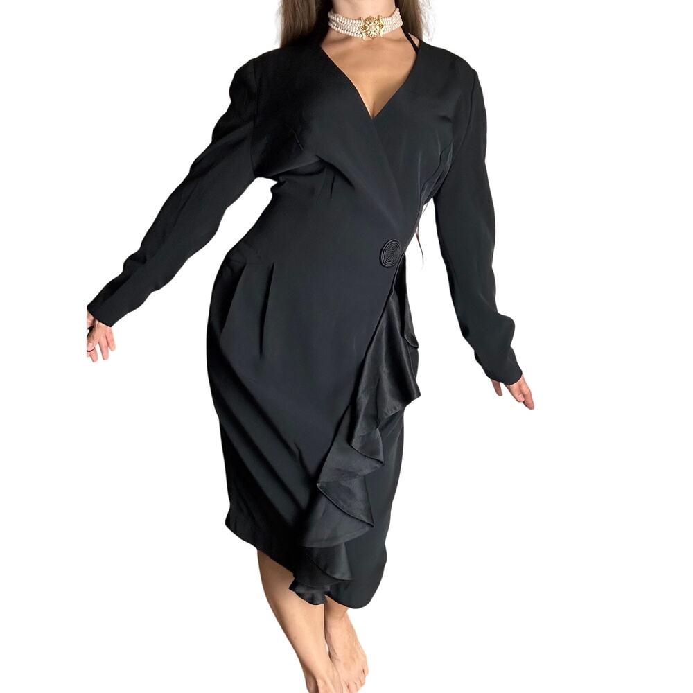 Lillie Rubin 90s Asymmetrical Faux Wrap Cocktail Dress — Size 6